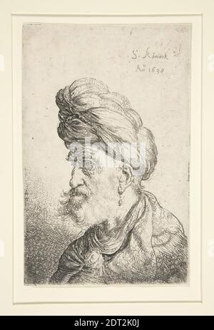 Artiste: Salomon Koninck, Néerlandais, 1609–1656, buste d'homme avec Turban, Etching, feuille: 13.3 × 8.6 cm (5 1/4 × 3 3/8 in.), fait aux pays-Bas, Néerlandais, 17ème siècle, oeuvres sur papier - estampes Banque D'Images