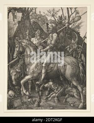 Artiste: Albrecht Dürer, Allemand, 1471–1528, Chevalier, mort, et le diable, gravure, 24.4 × 18.8 cm (9 5/8 × 7 3/8 in.), fait en Allemagne, Allemand, 16ème siècle, oeuvres sur papier - estampes Banque D'Images