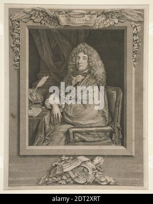 Artiste: Jacques Firmin Beauvarlet, Français, 1731–1797, après: Sébastien Bourdon, Français, 1616–1671, Portrait de Molière, imprimé en 1773, gravure, réalisé en France, Français, 18ème siècle, oeuvres sur papier - estampes Banque D'Images