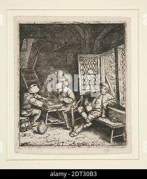 Artiste: Adriaen van Ostade, Néerlandais, 1610–1685, les joueurs de Backgammon, vers 1682, Etching, platemark: 8.5 × 7.3 cm (3 3/8 × 2 7/8 in.), fabriqué aux pays-Bas, Néerlandais, 17ème siècle, oeuvres sur papier - estampes Banque D'Images