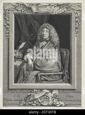 Artiste: Jacques Firmin Beauvarlet, Français, 1731–1797, après: Sébastien Bourdon, Français, 1616–1671, Portrait de Molière, gravure, image: 45.7 × 35.2 cm (18 × 13 7/8 po.), Français, 18ème siècle, oeuvres sur papier - tirages Banque D'Images