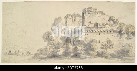 Artiste: Jean Baptiste Lallemand, Français, 1716–1803, Paysage italien avec ruines, milieu à fin du XVIIIe siècle, encre de plume et brune et lavage gris, feuille: 11.5 × 25.3 cm (4 1/2 × 9 15/16 in.), fabriqué en France, Français, 18ème siècle, oeuvres sur papier - dessins et aquarelles Banque D'Images