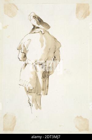 Artiste: Giovanni Battista Tiepolo, Italien, Venise, 1696–1770, personnage masculin debout vu de derrière, vers 1740–50, encre de plume et marron et lavage brun sur papier blanc, 19.6 × 13.2 cm (7 11/16 × 5 3/16 po.), Italien, 18ème siècle, oeuvres sur papier - dessins et aquarelles Banque D'Images