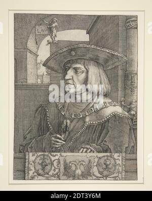 Artiste: Lucas van Leyden, Netherlandish, 1494–1533, après: Albrecht Dürer, allemand, 1471–1528, Portrait de l'empereur Maximilian I, gravure et gravure, 25.9 × 19.5 cm (10 3/16 × 7 11/16 po.), fait aux pays-Bas, Netherlandish, XVIe siècle, oeuvres sur papier - estampes Banque D'Images