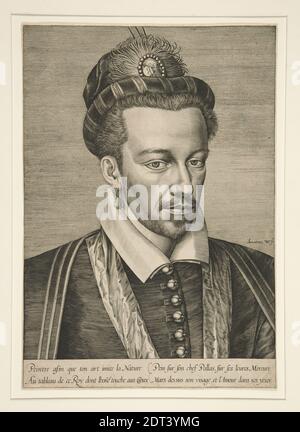 Artiste: Hieronymus Wierix, flamand, 1553–1619, Portrait de Henry III, vers 1600, gravure, 34 × 23.7 cm (13 3/8 × 9 5/16 po.), fait en Flandre, flamand, XVIe siècle, oeuvres sur papier - estampes Banque D'Images