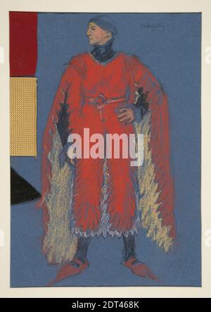 Artiste: Edwin Austin Abbey, américain, 1852–1911, M.A., 1897, Willoughby, croquis de costume pour Henry Irving production planifiée du roi Richard II, pastel, charbon de bois, avec tissu, White wove, 38.3 × 26.6 cm (15 1/16 × 10 1/2 in.), fabriqué aux États-Unis, américain, 19e siècle, œuvres sur papier - dessins et aquarelles Banque D'Images