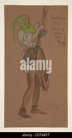 Artiste: Edwin Austin Abbey, américain, 1852–1911, M.A., 1897, Sadlers Costume, croquis de costume pour Henry Irving's Planned production of King Richard II, Aquarelle, charbon de bois, colombe rouge, 35.5 × 19.8 cm (14 × 7 13/16 in.), fabriqué aux États-Unis, américain, 19e siècle, œuvres sur papier - dessins et aquarelles Banque D'Images