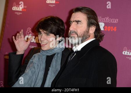 Alain-Fabien Delon et Eric Cantona participant au dîner « Cesar 2014 Revelations » qui s'est tenu à l'hôtel Meurice à Paris, en France, le 13 janvier 2014. Photo de Nicolas Briquet/ABACAPRESS.COM Banque D'Images