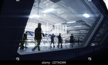 3d People in Sci fi tonnel. Trafic. Concept de futur. rendu 3d. Banque D'Images