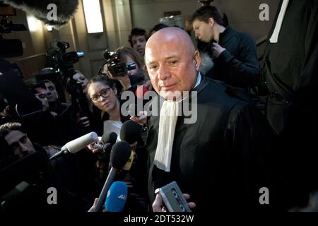 Avocat de Franck Ribery, Carlo Alberto Brusa au procès de l'affaire Zahia, dans laquelle l'accusé de l'internationale française Franck Ribery et Karim Benzema a commencé lundi à Paris, France, 20 janvier 2014. Photo de Nicolas Messyasz/ABACAPRESS.COM Banque D'Images