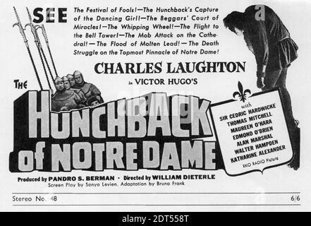 CHARLES LAUGHTON comme Quasimodo et MAUREEN O'HARA comme Esmeralda in LA CHASSE DE NOTRE DAME 1939 RÉALISATEUR WILLIAM DIETERLE ROMAN Victor Hugo RKO radio photos Banque D'Images