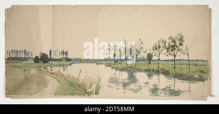 Artiste: Edwin Austin Abbey, américain, 1852–1911, M.A., 1897, arbres bordant une rive, aquarelle, colombe, 24.1 × 53 cm (9 1/2 × 20 7/8 po.), fabriqué aux États-Unis, américain, 19e siècle, œuvres sur papier - dessins et aquarelles Banque D'Images