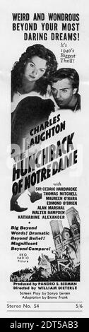 CHARLES LAUGHTON comme Quasimodo MAUREEN O'HARA comme Esmeralda et EDMOND O'BRIEN comme Gringoire dans LA CHASSE DE NOTRE DAME 1939 directeur WILLIAM DIETERLE roman Victor Hugo RKO radio Pictures Banque D'Images