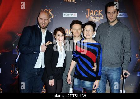 Stephane Berla, Babet, Mathias Malzieu, Nicoletta Ceccoli et Fabien Marsaud aka Grand corps Malade participant à la première 'la MECANIQUE du coeur' au théâtre UGC Normandie, à Paris, en France, le 26 janvier 2014. Photo d'Aurore Marechal/ABACAPRESS.COM Banque D'Images