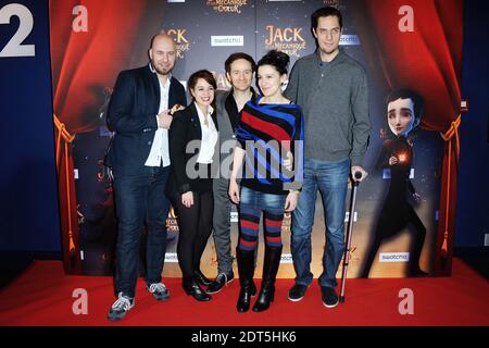 Stephane Berla, Babet, Mathias Malzieu, Nicoletta Ceccoli et Fabien Marsaud aka Grand corps Malade participant à la première 'la MECANIQUE du coeur' au théâtre UGC Normandie, à Paris, en France, le 26 janvier 2014. Photo d'Aurore Marechal/ABACAPRESS.COM Banque D'Images