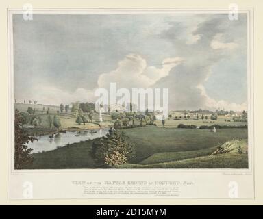 Après : Fitz Henry Lane, cuisine américaine, 1804–1865, vue du terrain de bataille à Concord, Massachusetts, Lithographie de Thayer&#039;s, feuille : 48 × 61 cm (18 7/8 × 24 po.), fabriqué aux États-Unis, cuisine américaine, 19e siècle, œuvres sur papier - tirages Banque D'Images