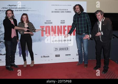 Vincent Macaigne, Solene Rigot, Guillaume Brac et Bernard Menez assistent à la première de 'Tonnerre' qui s'est tenue à l'UGC les Halles à Paris, en France, le 28 janvier 2014. Photo de Audrey Poree/ABACAPRESS.COM Banque D'Images