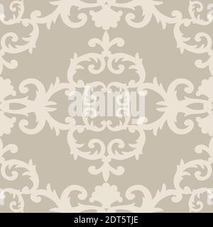 Motif damassé style baroque sans couture. Fond de texture beige dessiné à la main. Imprimé contemporain et rétro pour tissus, textiles et wallpa Banque D'Images