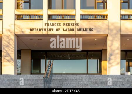 Entrée du bâtiment du Département du travail des États-Unis (DOL) à Washington, DC. Banque D'Images