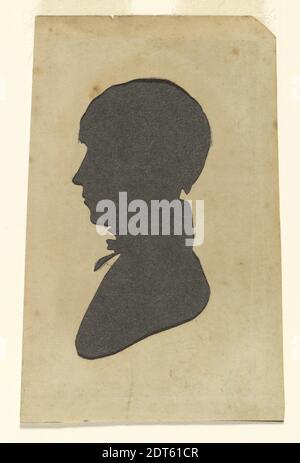 Artiste: William M. S. Doyle, américain, 1769–1828, Silhouette - Homme, début du XIXe siècle, stylo et encre noire, graphite, et papier vélin blanc découpé sur papier vélin noir, total: 9.8 × 7.6 cm (3 7/8 × 3 in.), fabriqué aux États-Unis, américain, 19e siècle, œuvres sur papier - dessins et aquarelles Banque D'Images