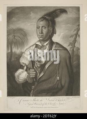 Graveur : James Mc, Ardell, irlandais, ca. 1729–1765, après : Francis Parsons, Britannique, actif 1763–1783, mort en 1804, Cunne Shote, le chef indien, UN grand guerrier de la nation Cherokee, vers 1762, Mezzotint, feuille: 39.5 × 28.5 cm (15 9/16 × 11 1/4 po), irlandais, XVIIIe siècle, œuvres sur papier - estampes Banque D'Images