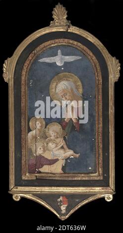 Artiste, attribué à: Pseudo Pier Francesco Fiorentino, italien, actif ca. 1450–1500, Vierge à l'enfant soutenu par Angels, vers 1475, Tempéa sur panneau de bois, 108.6 × 58.3 × 8.3 cm (42 3/4 × 22 15/16 × 3 1/4 po.), fait à Florence, Italie, italienne, Florence, 15ème siècle, peintures Banque D'Images