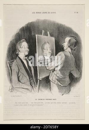 Artiste: Honoré Daumier, Français, 1808–1879, le premier portrait paye, #15 des beaux jours de la vie du Charivari, 18 juin 1844, Lithographie, 36.2 × 25 cm (14 1/4 × 9 13/16 po.), Français, 19e siècle, oeuvres sur papier - estampes Banque D'Images