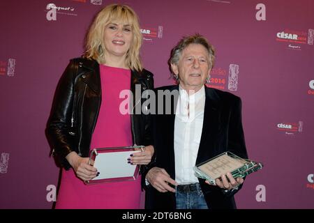 Emmanuelle Seigner et Roman Polanski arrivent au 39e déjeuner annuel de césar film Awards qui s'est tenu au Fouquet's à Paris, en France, le 8 février 2014. Photo de Nicolas Briquet/ABACAPRESS.COM Banque D'Images