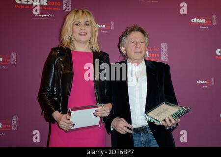 Emmanuelle Seigner et Roman Polanski arrivent au 39e déjeuner annuel de césar film Awards qui s'est tenu au Fouquet's à Paris, en France, le 8 février 2014. Photo de Nicolas Briquet/ABACAPRESS.COM Banque D'Images