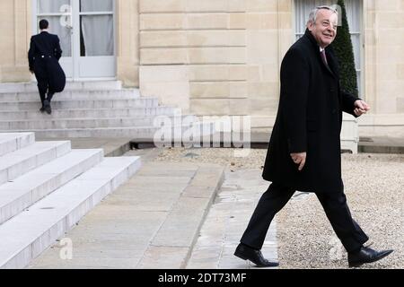 Antoine Frerot, PDG de Veolia Environnement, quitte le Palais présidentiel de l'Elysée à Paris le 17 février 2014 pour participer à une session de travail d'un « Conseil stratégique pour l'attractivité » avec le Président français, le Premier ministre français et les chefs d'entreprise internationaux. 30 chefs d'entreprise internationaux sont à Paris pour participer à une conférence du « Conseil stratégique sur l'attractivité » visant à promouvoir la France comme pays prêt à de nouveaux investissements et opportunités. Photo de Stephane Lemouton/ABACAPRESS.COM Banque D'Images