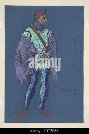 Artiste: Edwin Austin Abbey, américain, 1852–1911, M.A., 1897, UN Herald, croquis de costume pour Henry Irving's Planned production of King Richard II, pastel, charbon, Blue wove, 38.3 × 26.2 cm (15 1/16 × 10 5/16 in.), fabriqué aux États-Unis, américain, 19e siècle, œuvres sur papier - dessins et aquarelles Banque D'Images