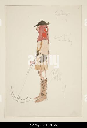 Artiste: Edwin Austin Abbey, américain, 1852–1911, M.A., 1897, Gardener, croquis de costume pour Henry Irving's Planned production of King Richard II, Aquarelle, stylo et encre, graphite, White Wove, 36.4 × 25.4 cm (14 5/16 × 10 po.), fabriqué aux États-Unis, américain, 19e siècle, œuvres sur papier - dessins et aquarelles Banque D'Images