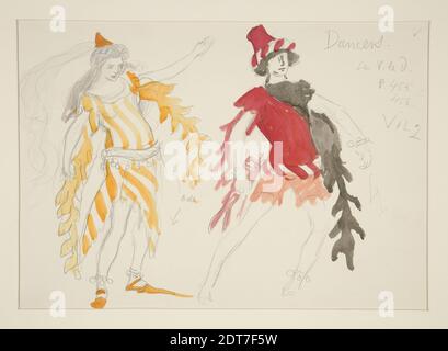 Artiste: Edwin Austin Abbey, américain, 1852–1911, M.A., 1897, danseurs, croquis de costume pour Henry Irving's Planned production of King Richard II, aquarelle, graphite, White wove, 25.4 × 37 cm (10 × 14 9/16 in.), fabriqué aux États-Unis, américain, 19e siècle, œuvres sur papier - dessins et aquarelles Banque D'Images