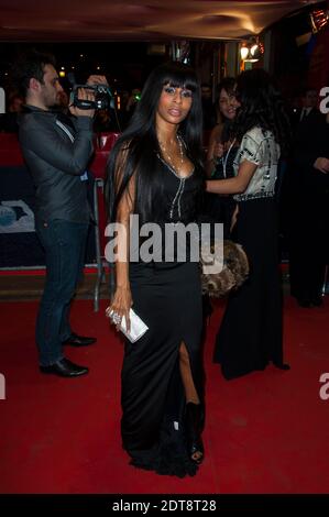 Mia Frye assiste à la cérémonie des globes de Cristal de 2014 qui s'est tenue au Lido à Paris, en France, le 10 mars 2014. Elle porte une robe de Christophe Gularme. Photo de Nicolas Genin/ABACAPRESS.COM Banque D'Images