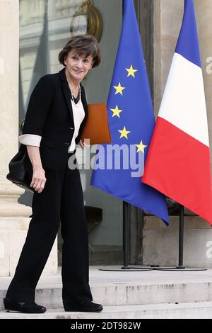 La ministre française junior pour les personnes âgées et handicapées, Michele Delaunay, quitte la réunion hebdomadaire du cabinet au Palais présidentiel de l'Elysée, à Paris, en France, le 19 mars 2014. Photo de Stephane Lemouton/ABACAPRESS.COM Banque D'Images