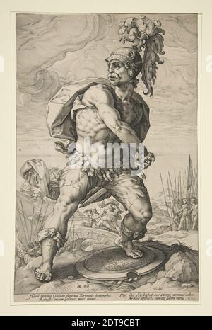 Artiste: Hendrick Goltzius, Néerlandais, 1558–1617, les héros romains: Titus Manlius Torquatus, gravure, feuille: 36.35 × 23.5 cm (14 5/16 × 9 1/4 in.), transfert de l'École d'art de Yale, fait aux pays-Bas, Néerlandais, 16ème siècle, oeuvres sur papier - estampes Banque D'Images