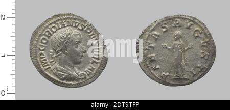 Artiste: Gordian III, Empereur de Rome, 225–244, gouverné 238–44, Denarius de Rome, Italie, 238–44, argent, 2.00 g, 11:00, 21 mm, fait à Rome, Italie, romain, 3ème siècle A.D., Numismatique Banque D'Images