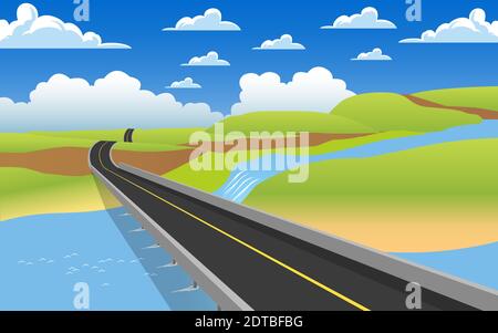 paysage de route sur la rivière à la montagne dans jour Illustration de Vecteur