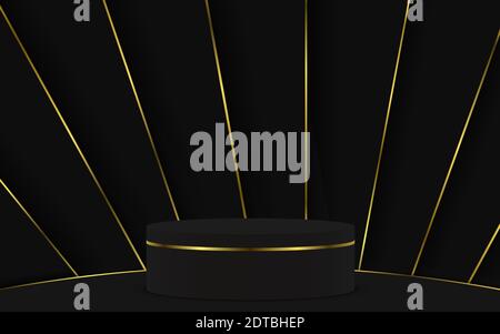podium noir et or dans la pièce sombre Illustration de Vecteur