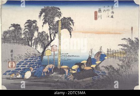 Artiste: Utagawa Hiroshige, japonais, 1797–1858, Fujikawa : cinquante-trois stations du Tokaido, début du XIXe siècle, imprimé polychrome sur bois, feuille: 9 × 13 1/2 po. (22.9 × 34.3 cm), Japon, japonais, période Edo (1615–1868), fonctionne sur papier - imprime Banque D'Images