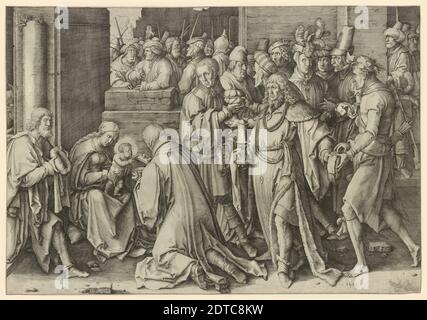 Artiste: Lucas van Leyden, Netherlandish, 1494–1533, adoration des Magi, gravure, image: 30.3 × 43.6 cm (11 15/16 × 17 3/16 in.), fait aux pays-Bas, Netherlandish, 16ème siècle, oeuvres sur papier - tirages Banque D'Images