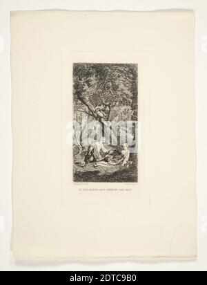 Artiste: Gustave-Marie Greux, Français, 1838–1919, après: Nicolas Vleughels, Français, Flandre née, 1668–1737, le Villageois qui Cherche son Veau, Etching, platemark: 13.2 × 8.2 cm (5 3/16 × 3 1/4 po.), Français, 19ème siècle, oeuvres sur papier - estampes Banque D'Images