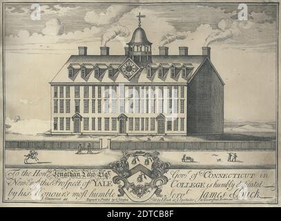 Artiste: John Inigo Greenwood, américain, 1727–1792, après: Thomas Johnston, américain, ca. 1708-1767, Johnston’s View of Yale College, vers 1742–45, gravure et gravure, feuille : 18.4 × 24.3 cm (7 1/4 × 9 9/16 po.), fabriqué aux États-Unis, cuisine américaine, 18e siècle, œuvres sur papier - gravures Banque D'Images