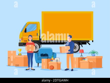 Concept de maison de déménagement. Illustration de Vecteur