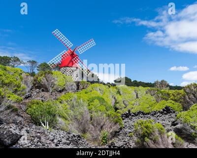 Moulin à vent traditionnel près de Sao Joao. Pico Island, une île des Açores (Ilahas dos Acores) dans l'océan Atlantique. Les Açores sont un régio autonome Banque D'Images