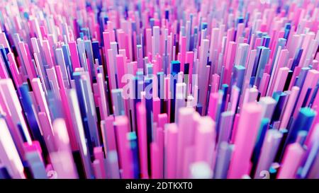 Paysage dispersé de nombreux cubes bleus et violets Banque D'Images