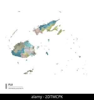 Carte détaillée du higt des Fidji avec subdivisions. Carte administrative des Fidji avec le nom des districts et des villes, colorée par les États et les districts administratifs. V Illustration de Vecteur