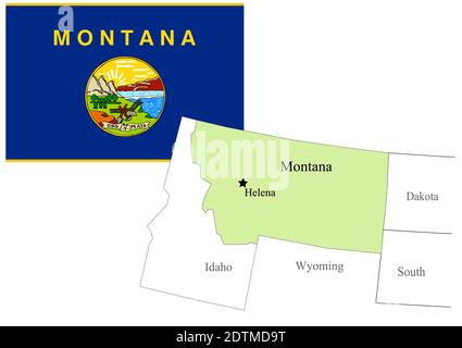 Drapeau et carte de l'État du Montana des États-Unis, illustration vectorielle Illustration de Vecteur