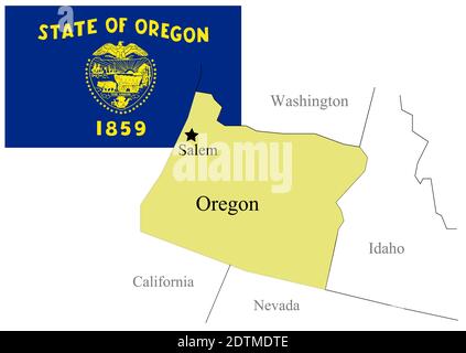 Drapeau et carte de l'État de l'Oregon des États-Unis, illustration vectorielle Illustration de Vecteur