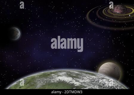 Image générée par ordinateur de fantaisie d'une planète dans l'espace lointain nébuleuse gazeuse dans l'arrière-plan Banque D'Images